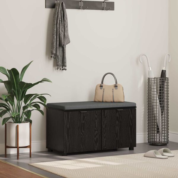 vidaXL Banco de entrada con coj&iacute;n Roble Negro 80 x 38 x 46 cm