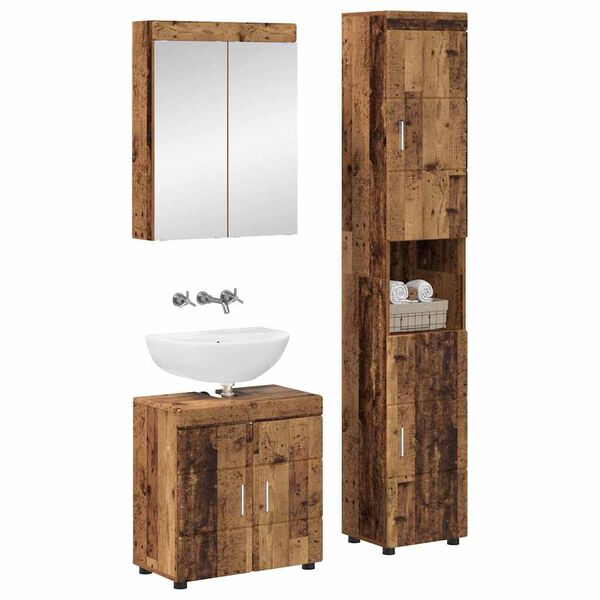 vidaXL Juego de muebles de ba&ntilde;o con estante TULUM Madera vieja