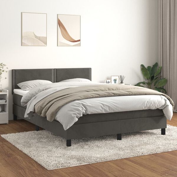 vidaXL Cama box spring con colch&oacute;n terciopelo gris oscuro 140x200 cm