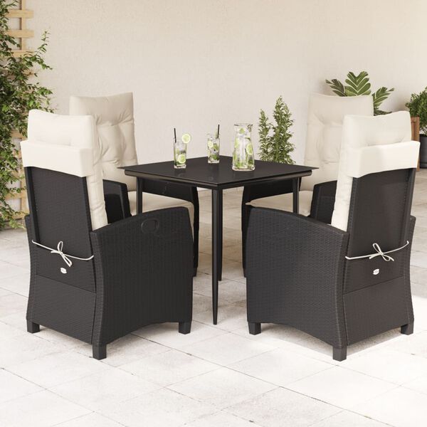 vidaXL Set de muebles jard&iacute;n 5 pzas con cojines rat&aacute;n sint&eacute;tico negro