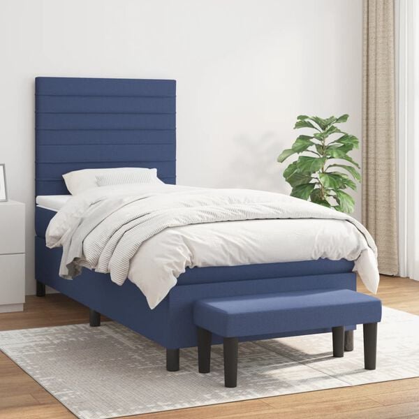 vidaXL Cama box spring con colch&oacute;n tela azul 90x190 cm