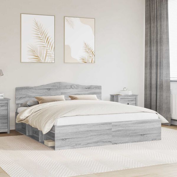 vidaXL Estructura de cama con cabecera Gris Sonoma 200 x 200 cm