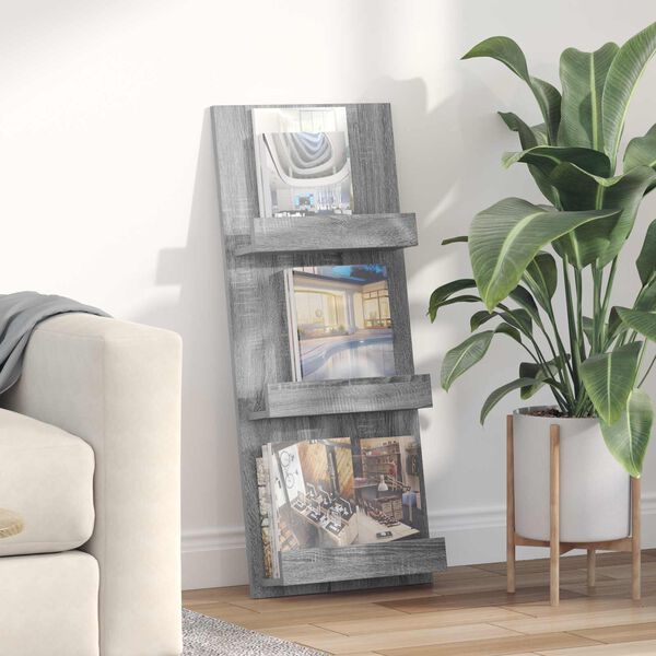 vidaXL Estante de revistas con estante Gris Sonoma 43 x 11 x 102 cm