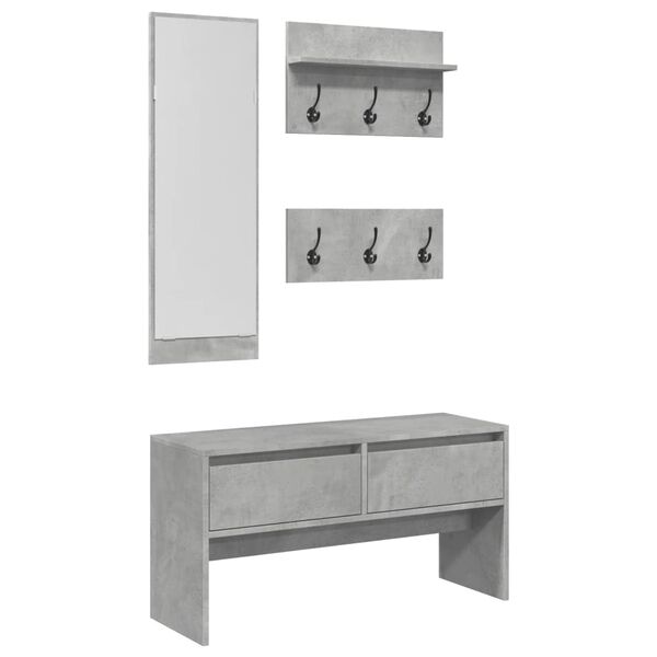 vidaXL Muebles de recibidor 4 pzas madera de ingeniería gris hormigón