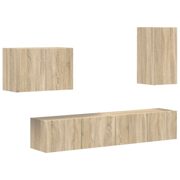 vidaXL Conjunto de mueble para TV de pared 4 pcs Roble Sonoma