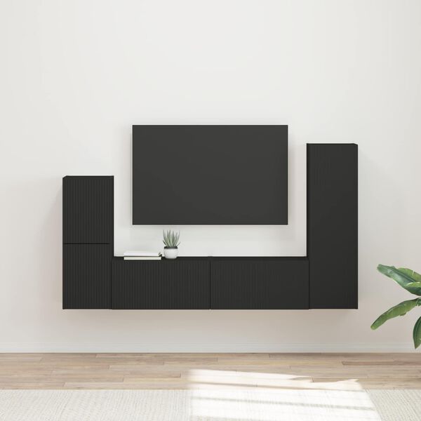vidaXL Conjunto de mueble de TV 4 pcs Negro Madera de ingenier&iacute;a