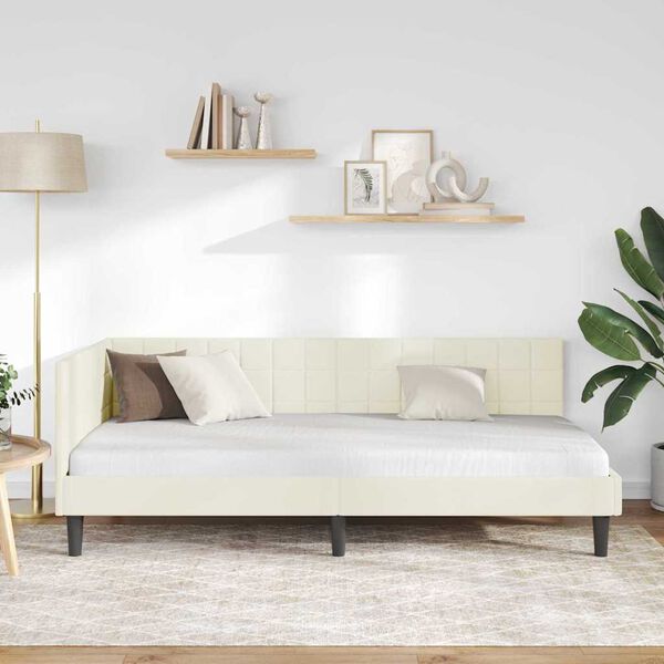 vidaXL Estructura de cama en esquina Crema 100 cm x 200 cm Terciopelo