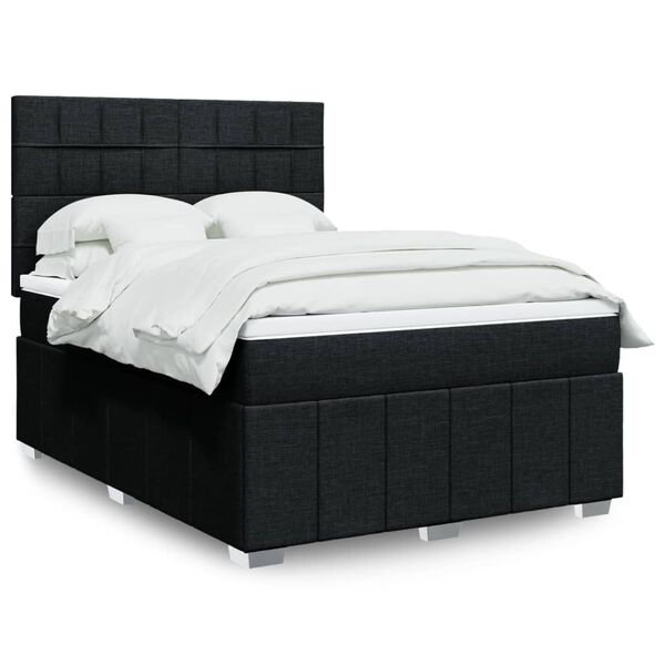 vidaXL Cama box spring con colch&oacute;n tela negro 160x200 cm