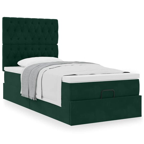 vidaXL Estructura de cama otomana colchones terciopelo verde oscuro