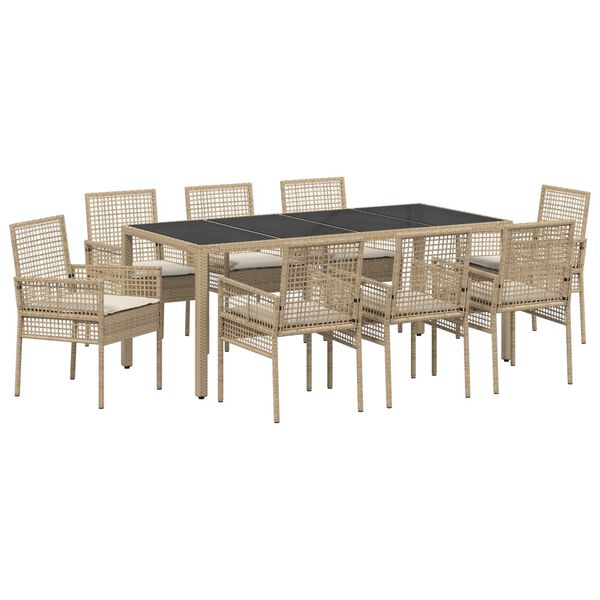 vidaXL Conjunto de Comedor de Jard&iacute;n 9 pcs Beige rat&aacute;n sint&eacute;tico
