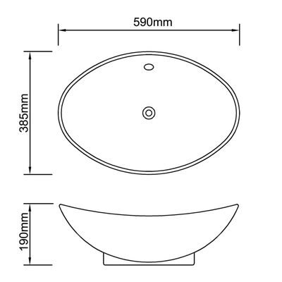 vidaXL Lavabo ovalado y orificio desbordamiento cerámica 59x38,5 cm
