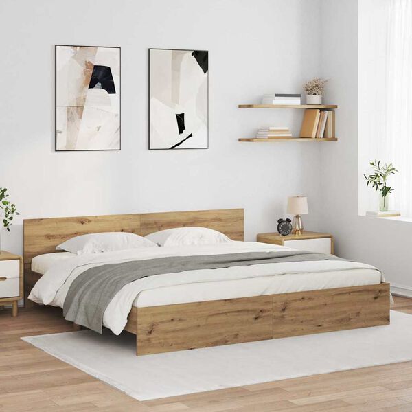 vidaXL Estructura de cama con cabecera Roble artesanal 180 x 200 cm