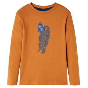 Camiseta infantil de manga larga ocre oscuro 92