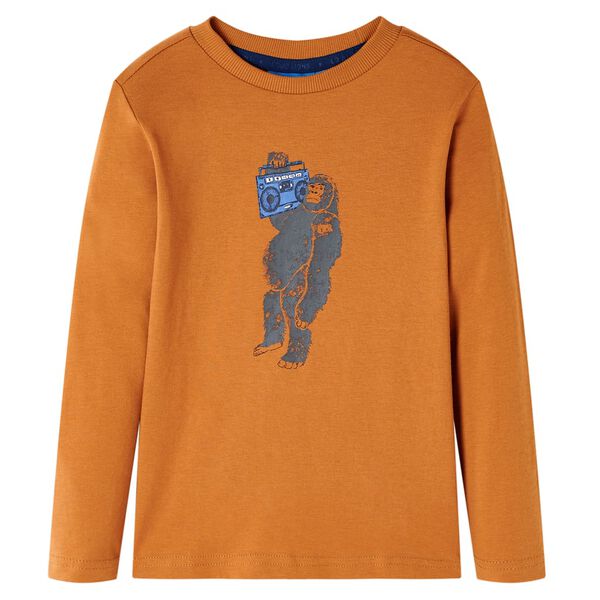 Camiseta infantil de manga larga ocre oscuro 92