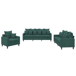 vidaXL Juego de sof&aacute;s con cojines 3 piezas terciopelo verde oscuro