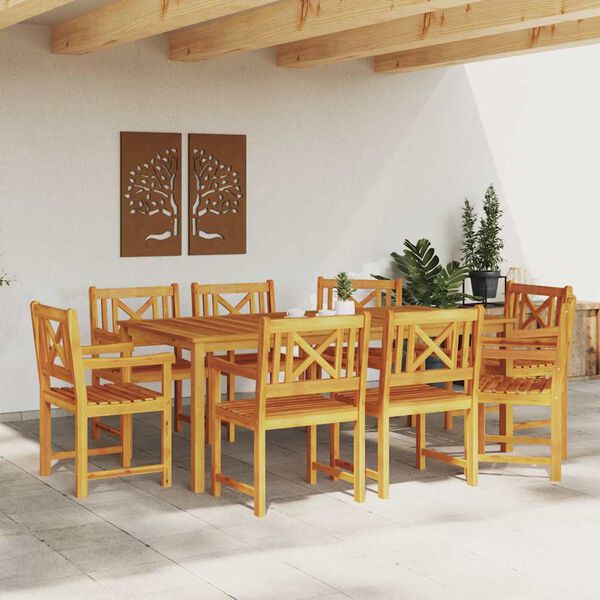 vidaXL Conjunto de Comedor de Jard&iacute;n 9 pcs Marr&oacute;n