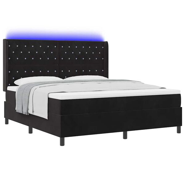 vidaXL Cama con Box Spring LED y Colch&oacute;n Negro 180 x 200 cm Terciopelo