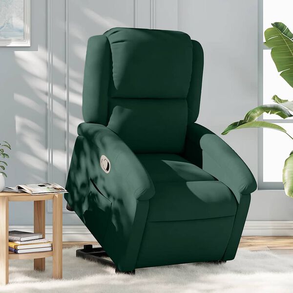 vidaXL Sill&oacute;n reclinable elevable terciopelo verde oscuro