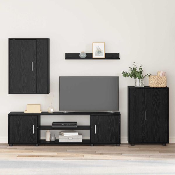 vidaXL Conjunto de mueble de TV 4 pcs Roble Negro Madera contrachapada