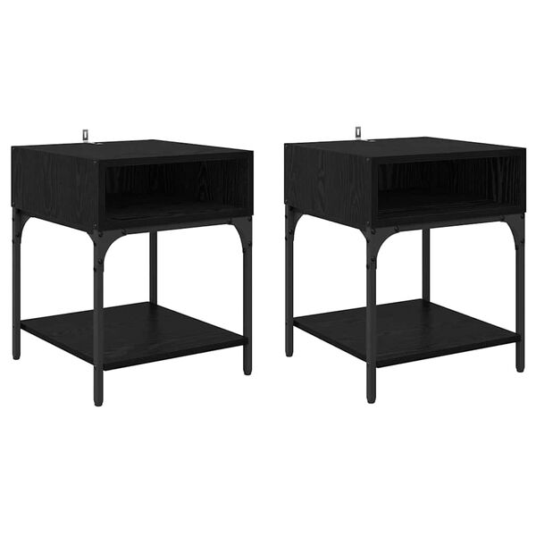 vidaXL Mesita de Noche 2 pcs Roble Negro 40 x 40 x 50 cm