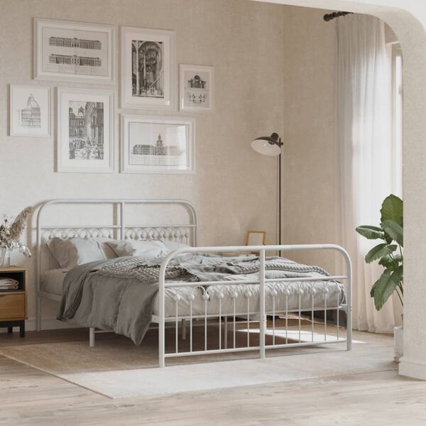 vidaXL Estructura cama sin colch&oacute;n con estribo metal blanco 140x190 cm