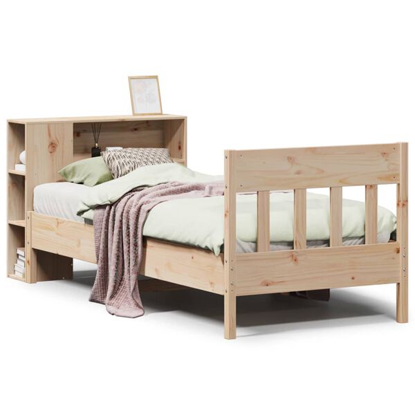 vidaXL Cama con estantería sin colchón madera maciza de pino 75x190 cm