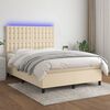 vidaXL Cama box spring colch&oacute;n y luces LED tela crema 140x190 cm