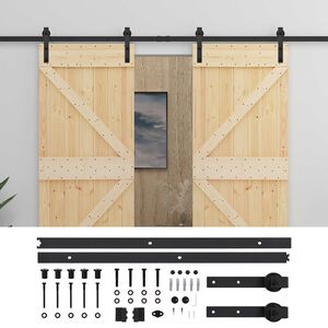 vidaXL Puerta Corredera 2 pcs Natural y negro Madera de Pino Maciza