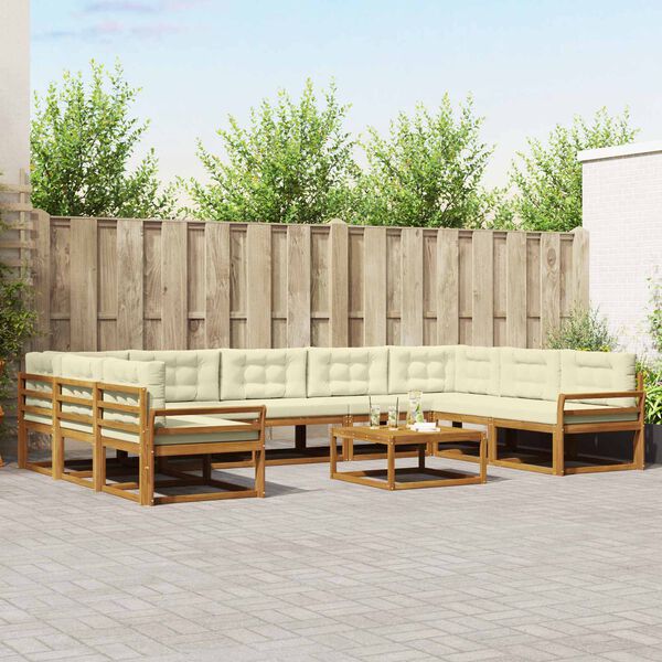 vidaXL Conjunto de sof&aacute;s de exterior con coj&iacute;n 10 pcs Natural y Crema