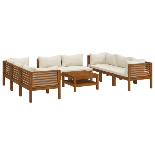 vidaXL Muebles de jardín 9 pzas madera maciza de acacia cojines crema