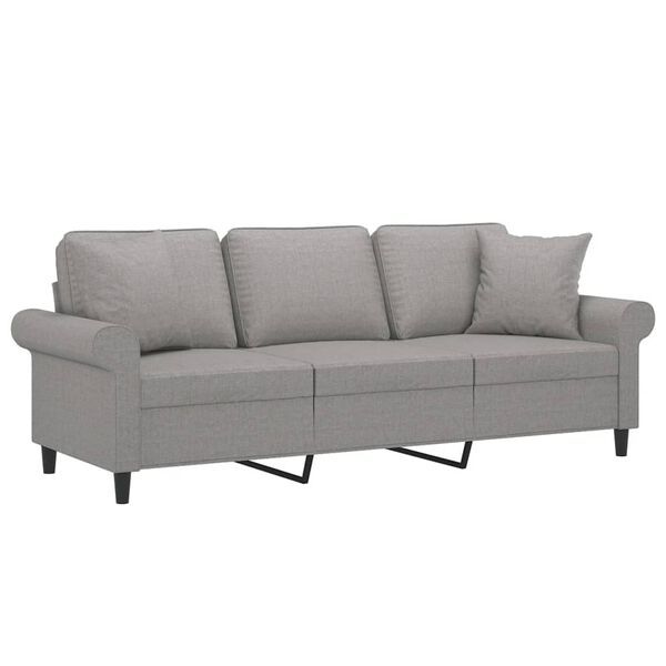 vidaXL Sof&aacute; de 3 plazas con almohadas y cojines tela gris claro 180 cm