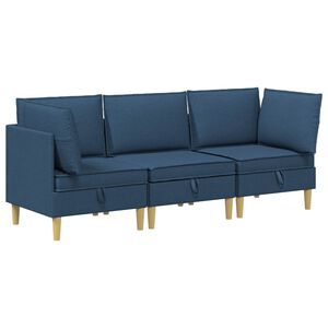 vidaXL Juego de sof&aacute; modular con almacenamiento 3 uds. Azul Tela