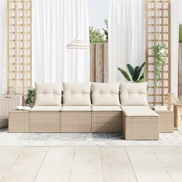 vidaXL Conjunto de sofá de jardín 5 pcs Beige ratán sintético