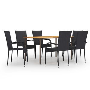vidaXL Juego de muebles de comedor de jard&iacute;n 7 piezas rat&aacute;n PE negro