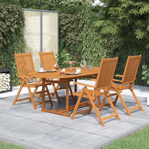 vidaXL Juego de comedor de jard&iacute;n 5 piezas madera maciza de acacia 150-200 cm