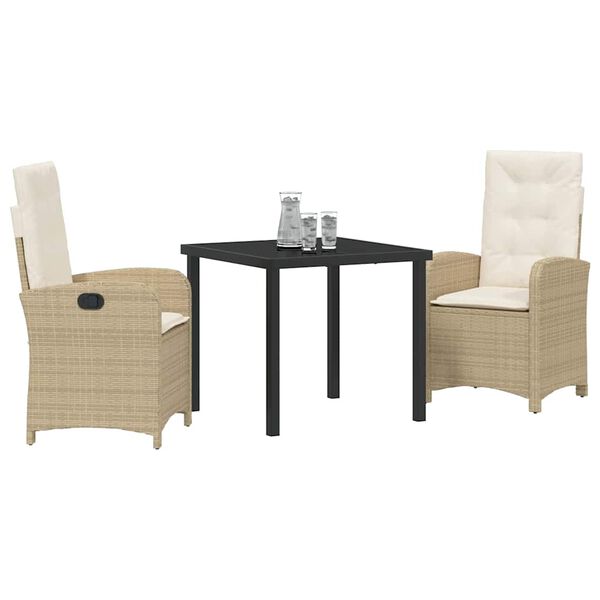 vidaXL Conjunto de Comedor de Jard&iacute;n 3 pcs Beige rat&aacute;n sint&eacute;tico