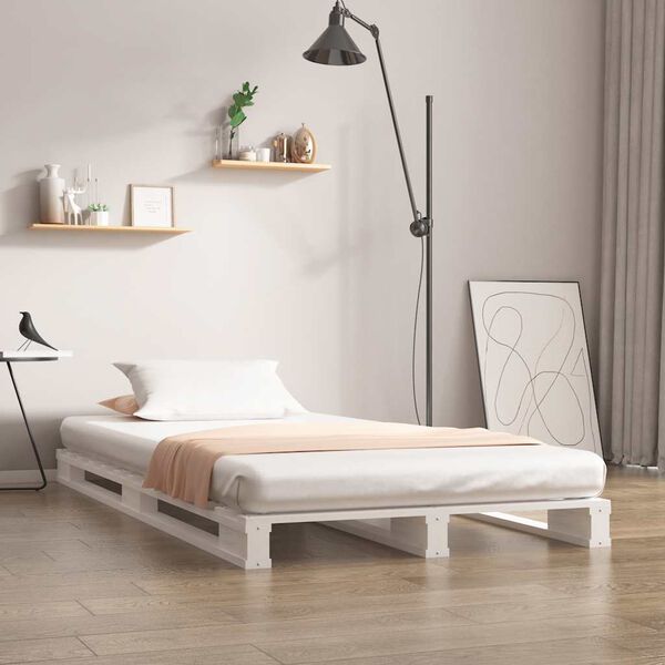vidaXL Cama de palets madera maciza de pino blanca 100x200 cm