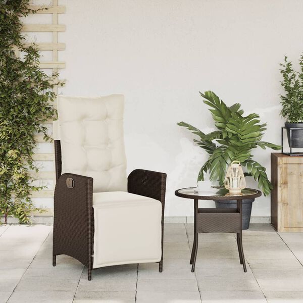 vidaXL Sill&oacute;n reclinable de jard&iacute;n con reposapi&eacute;s rat&aacute;n PE marr&oacute;n