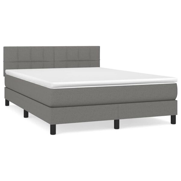 vidaXL Cama box spring con colchón tela gris oscuro 140x200 cm
