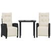 vidaXL Set comedor de jard&iacute;n 3 pzas con cojines rat&aacute;n sint&eacute;tico negro