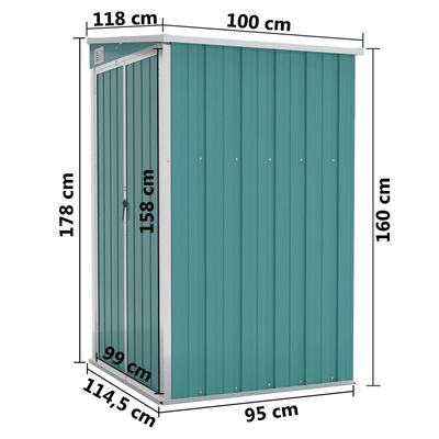 vidaXL Cobertizo de jardín pared acero galvanizado verde 118x100x178cm