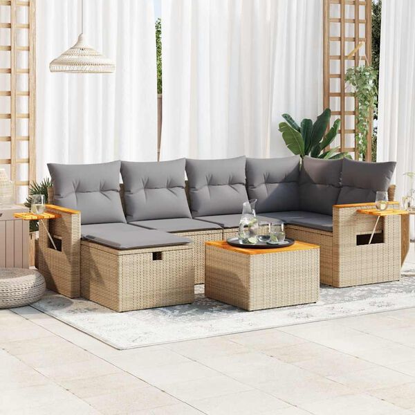 vidaXL Set sof&aacute;s de jard&iacute;n 7 piezas y cojines rat&aacute;n sint&eacute;tico beige