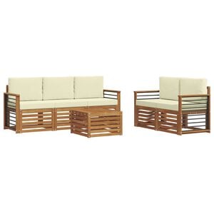 vidaXL Conjunto de sof&aacute;s de exterior 6 uds. Natural y Crema