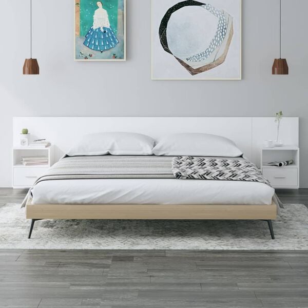 vidaXL Cabecero de cama con mesitas madera contrachapada blanco