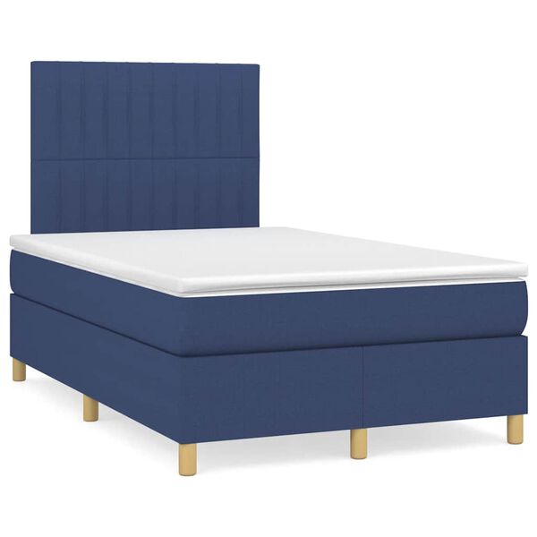 vidaXL Cama box spring con colch&oacute;n y luces LED tela azul 120x190 cm