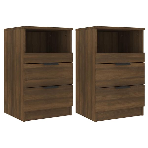 vidaXL Mesitas de noche 2 uds madera contrachapada color roble marr&oacute;n