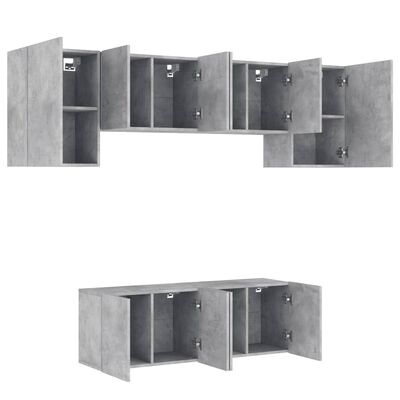 vidaXL Muebles de TV de pared 6 pzas madera ingeniería gris hormigón