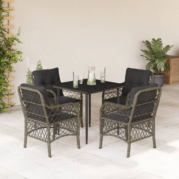 vidaXL Set comedor de jard&iacute;n 5 piezas con cojines rat&aacute;n sint&eacute;tico gris