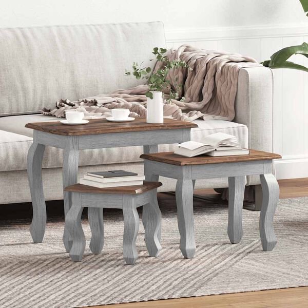 vidaXL Juego de mesas apilables 3 unidades madera maciza de caoba