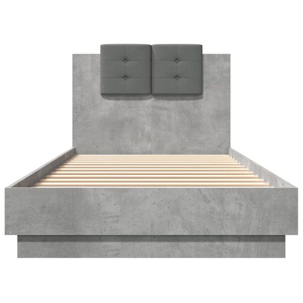 vidaXL Cama con cabecero madera de ingenier&iacute;a gris hormig&oacute;n 100x200 cm